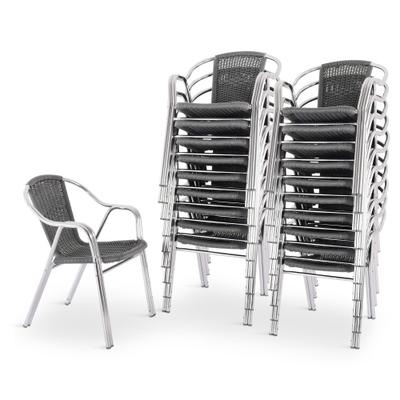 Bistrostuhl 20er-Set, Outdoor-Stapelstuhl mit Armlehnen, Polyrattan, in Dunkelgrau, stabiles Alugestell, Raburg Vita