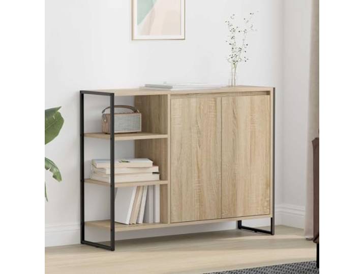 RJPLMFV Beistellschrank Sonoma 96,5 x 30 x 75 cm Holz Stahlbeine, verstellbare Regale, vielseitige Aufbewahrung, einfache Montage, Verwendung im Innenbereich