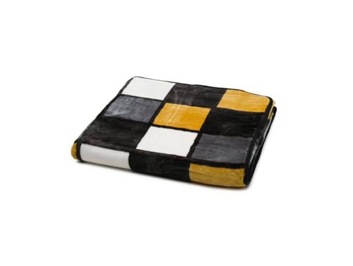 Gözze - Weiche Kuscheldecke, Cashmere Feeling, Hohes Stoffgewicht 500 g/m², Antigua, 150 x 200 cm - Senf/Schwarz/Weiß