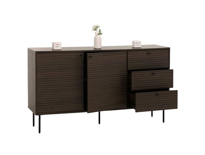 Mendler Kommode HWC-N78 85x150x40cm Metall - Dunkelbraun Sideboard, 3 Schubladen, 2 Türen, skandinavischer Stil, Holz, Melamin