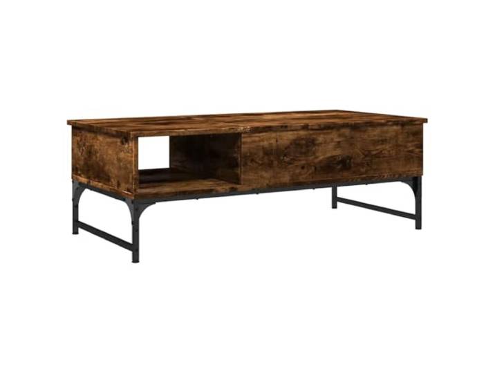 KKgypkn Couchtisch Räuchereiche 100x50x35 cm Holzwerkstoff Metall Verstecktes Fach, 4 verstellbare Füße, stabiles Gestell, für Wohnzimmer