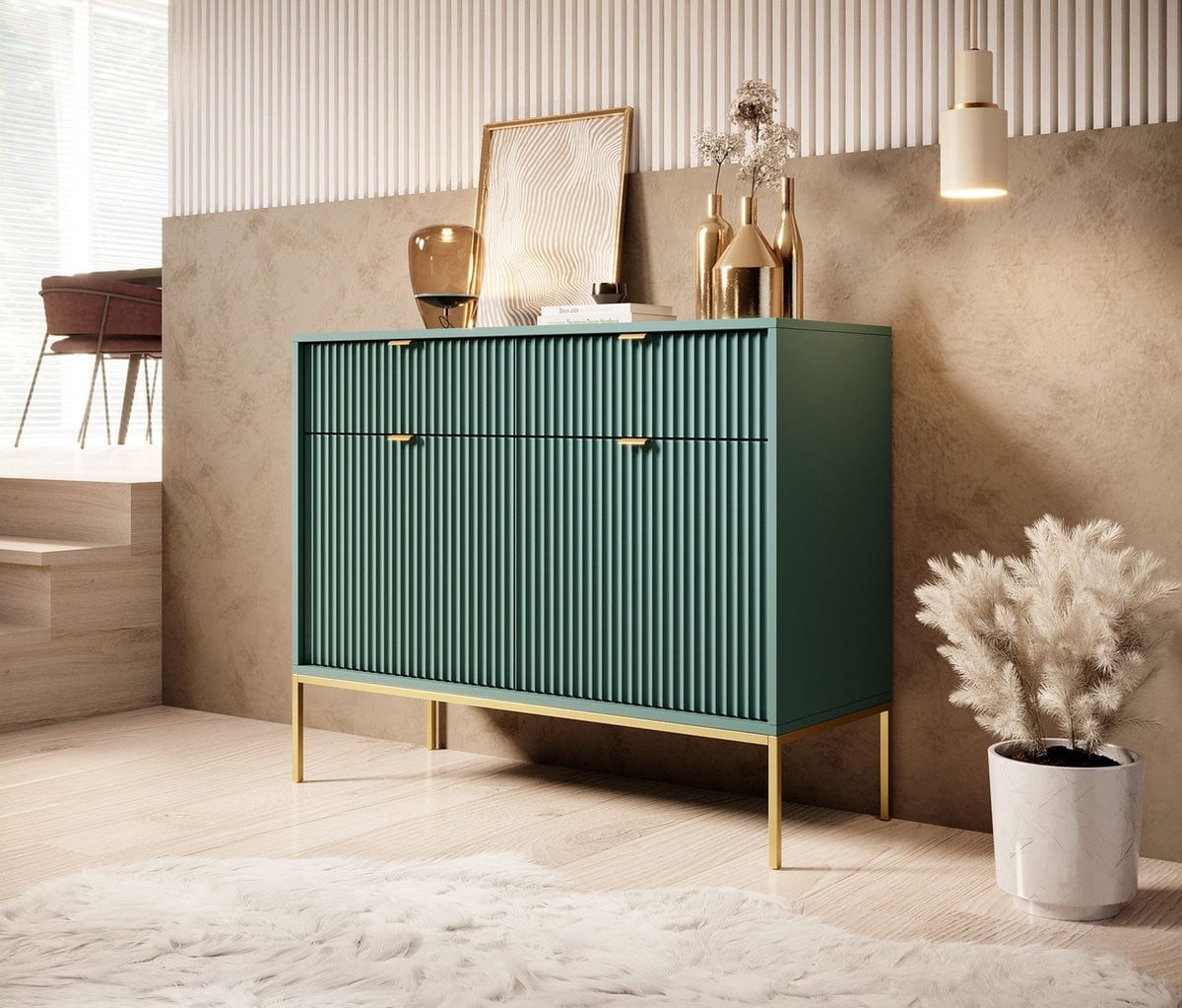 Meubella - Dressoir Navil 2 - Groen - Breedte: 104 cm