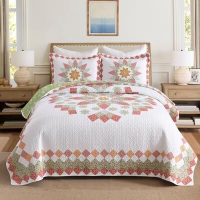 MarCielo Cotton Vibrant Floral Patchwork Quilt Bedspread Set