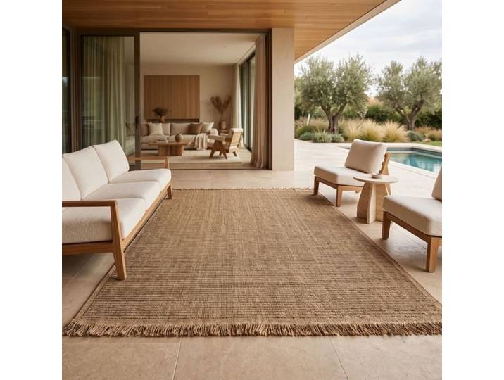 Tapis aspect jute motif rayures beige 120x160