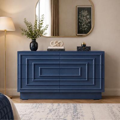 Loedds Mid-Century Modern 6-Drawer Wide Dresser with Push-to-Open Storage and Thick Base