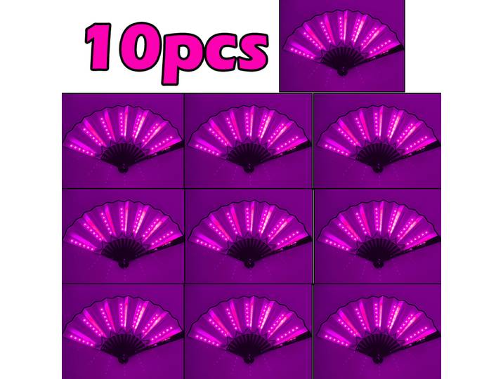 Lot de 10 ventilateurs LED pliables de 10 pouces pour rave, accessoires lumineux pour fêtes, bars, discothèques, DJ, danse, fournitures d'été