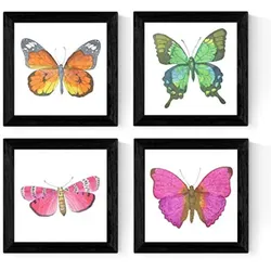 POSTER Set mit 4 Schmetterlinge 20x20cm Schwarzer Rahmen