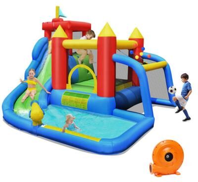 Costway Inflatable Bounce House Splash Pool with Water Climb Slide Blower included