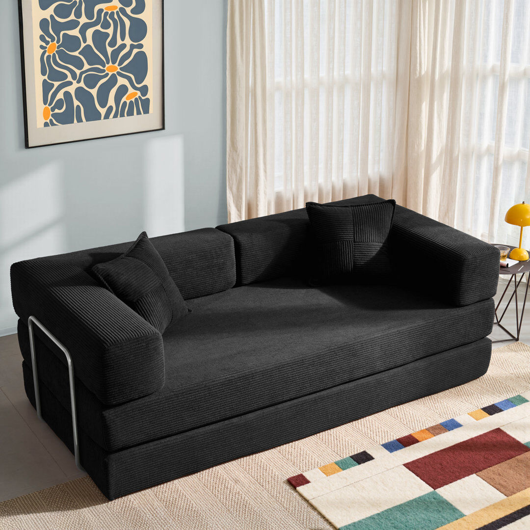 Brayden Studio 3 Seater Corduroy Sleeper Sofa Black Corduroy 65.5cm H X 160cm W X 90cm D