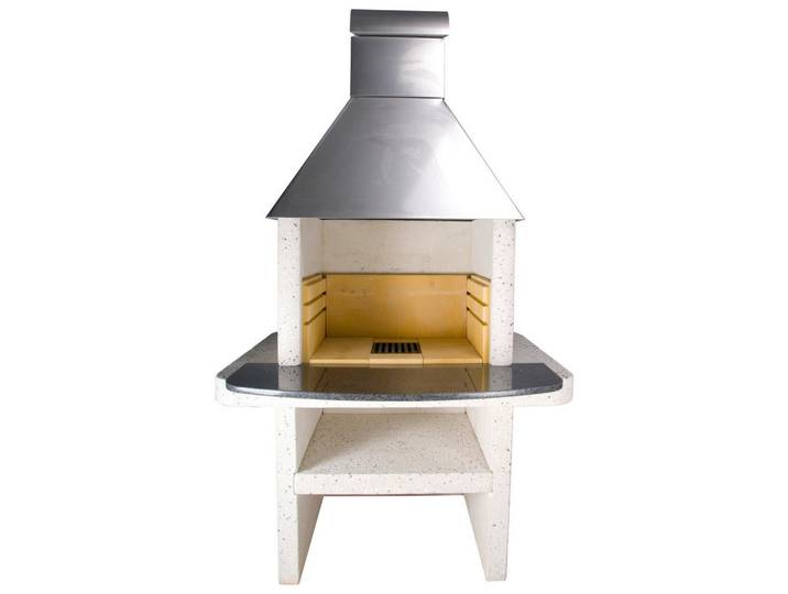 Nouvel Holzkohlegrill, Weiss, Stein, 104x202x112 cm, Ablageflächen, Aschebehälter entnehmbar, Grillen, Grills, Holzkohlegrill