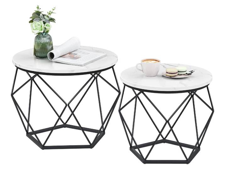 VASAGLE Couchtisch rund, 2er Set, abnehmbare Tischplatte
