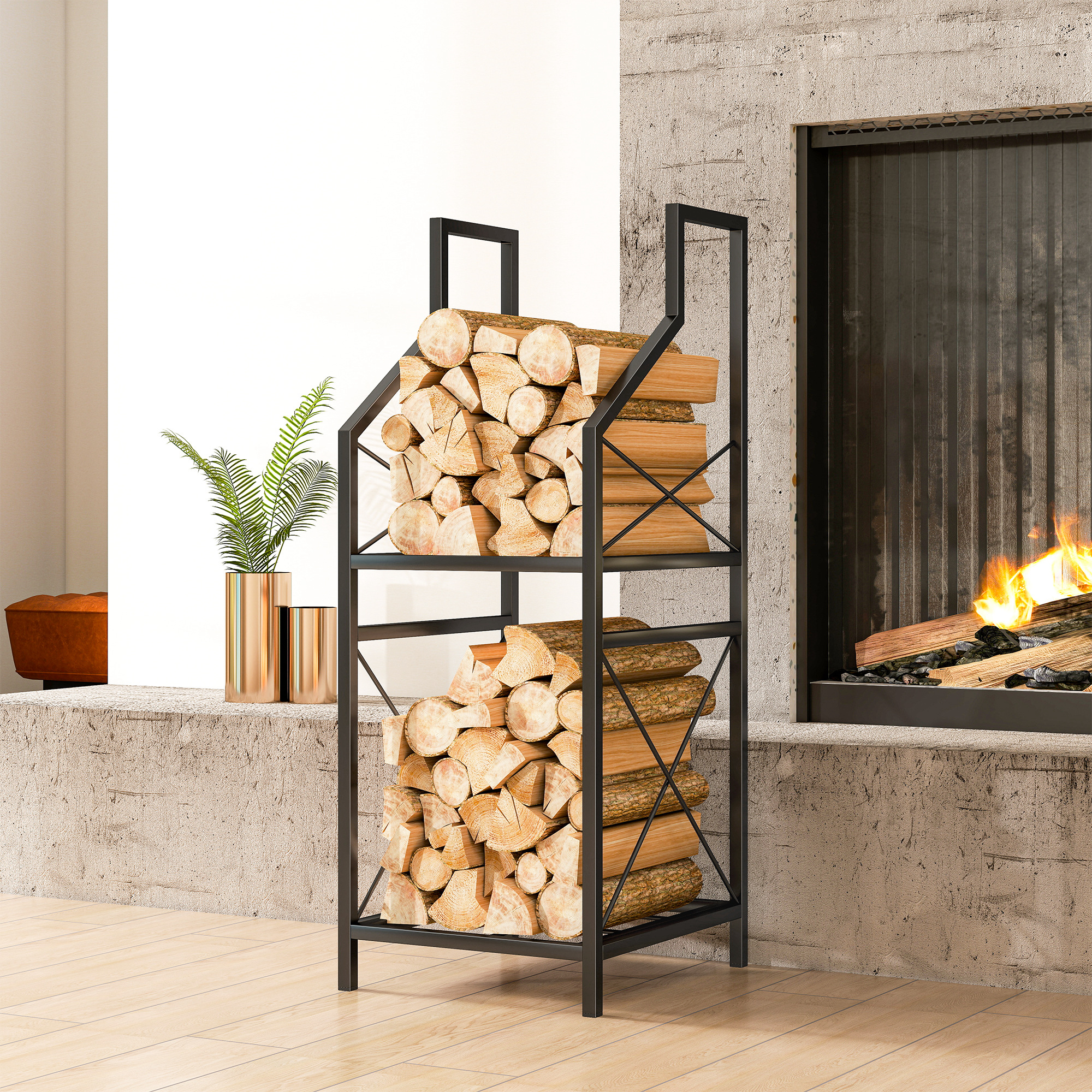 Outsunny Portalegna a 2 Livelli in Metallo con Base Rialzata, 34x30x80 cm, Nero   Aosom Italy