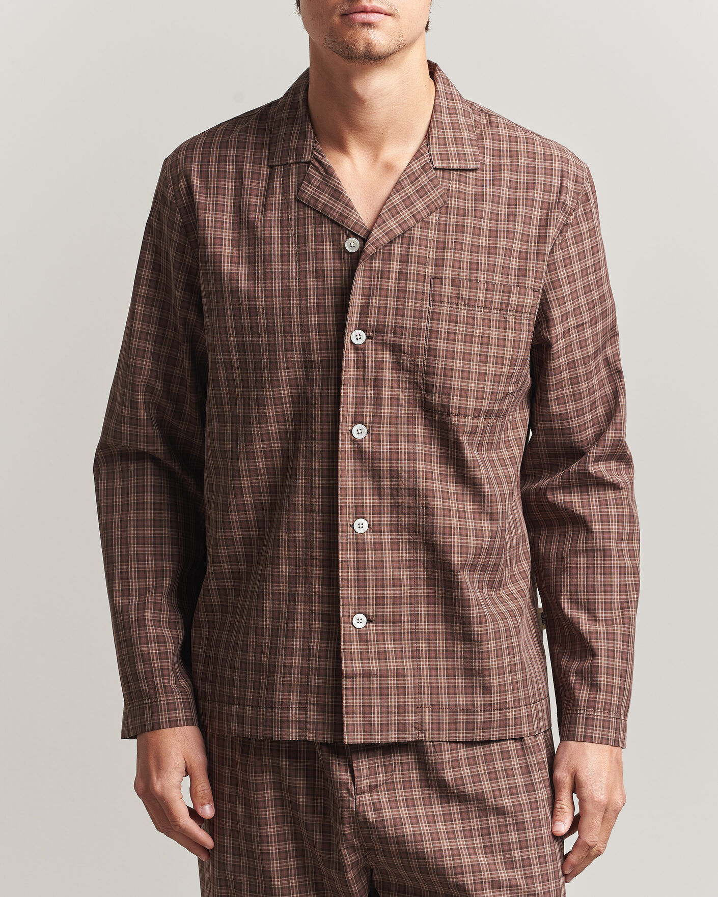 Tekla Fine Twill Pyjama Shirt Serra Checks men XL Brun