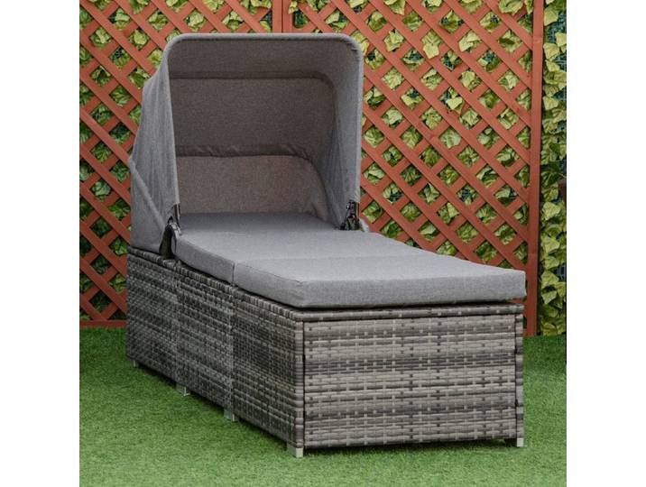 Transat en polyrotin avec pare-soleil transat de jardin réglable transat en rotin avec coussin gris 195x65x40 cm
