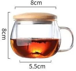 Uplift Essentials Creative Glass Tea Infuser Cup With Bamboo Lid 300ml