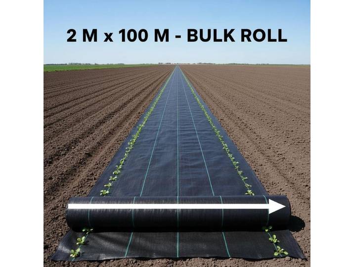 Film anti-mauvaises herbes noir 2x100 m en PP pour jardin, pelouse, balcon, résistant aux UV, hydrofuge, étanche, anti-herbes.