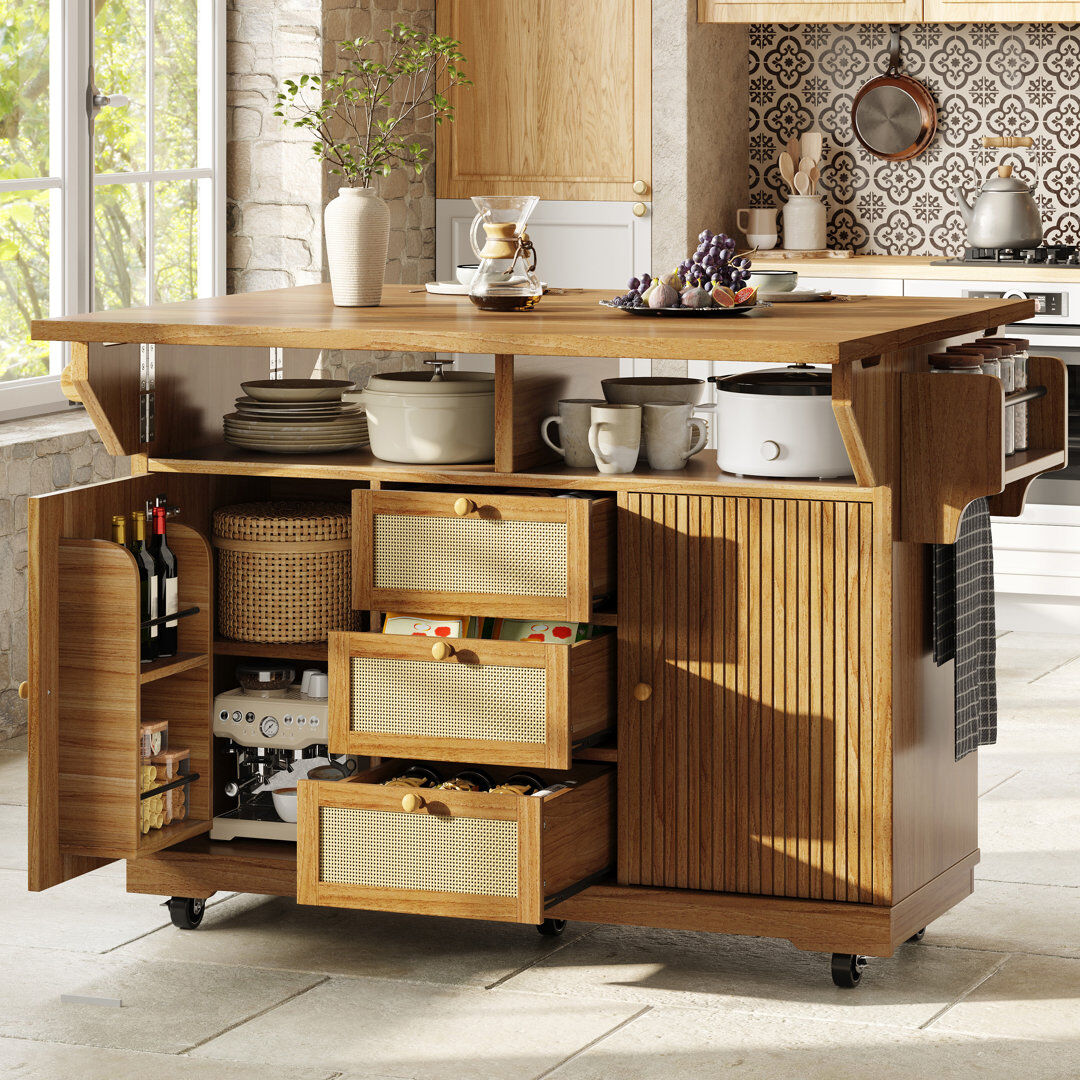 Direct Wicker 95 cm W Kitchen Island with Top Dark Brown 95cm W X 143cm D