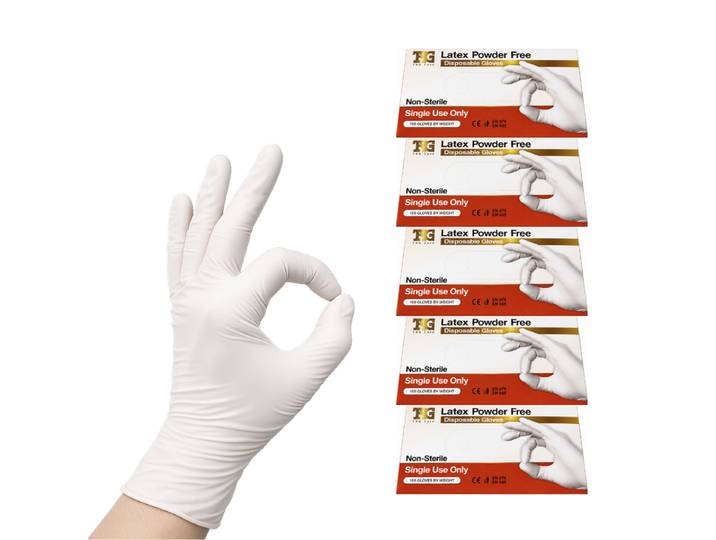 TKG Einweg-Latexhandschuhe Weiss 100 Stk. Gr. M – 5 Pack.