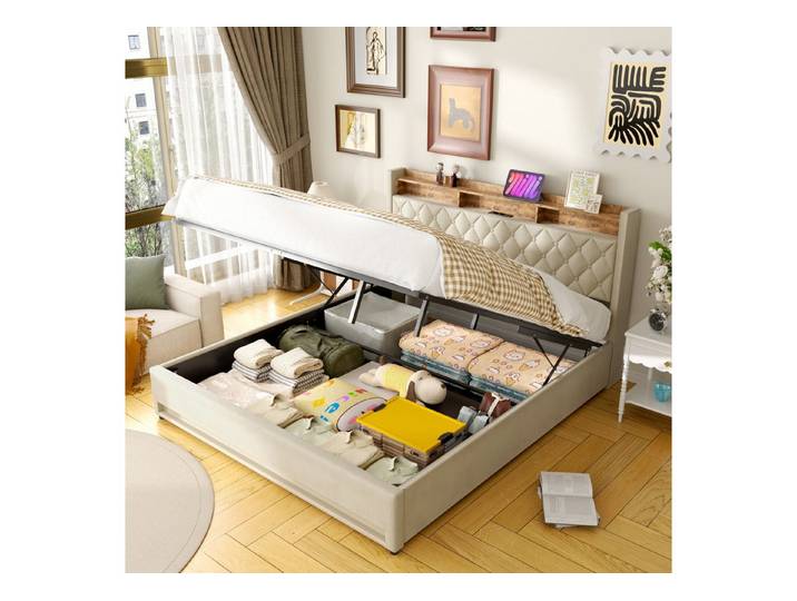 HAUSS SPOLE Polsterbett 180x200 Jugendbett mit Stauraum,Doppelbett mit matratze,Grau (Doppelbett mit Matratze), 180x200cm Erwachsenenbett Schlafzimmerbett mit Kopfteil