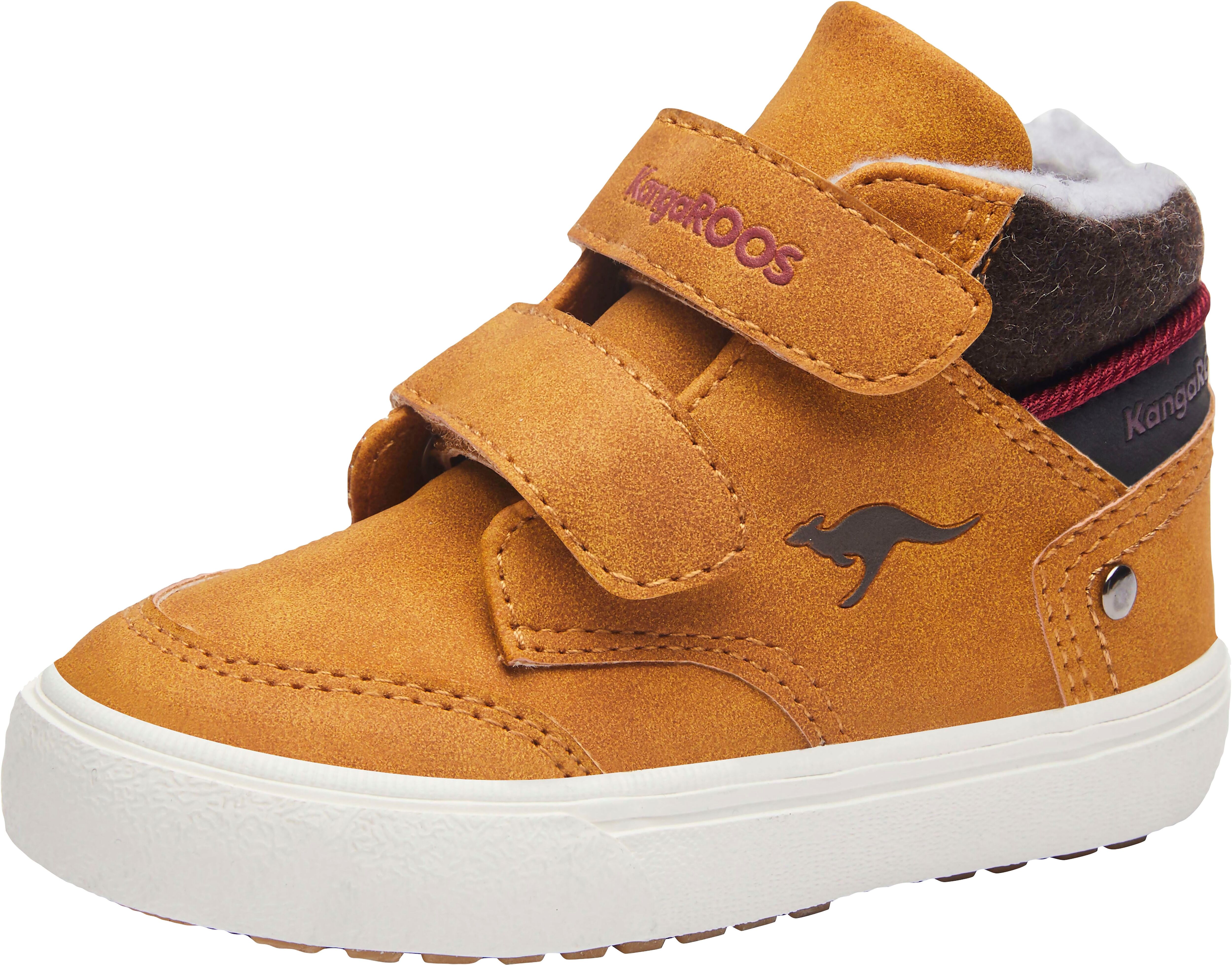 Sneaker KANGAROOS "KaVu Primo V", Jungen, Gr. 28, wärmend, gelb (wheat), Synthetik, Textil, Schuhe Sneaker, mit Klettverschluss wheat 28, wärmend