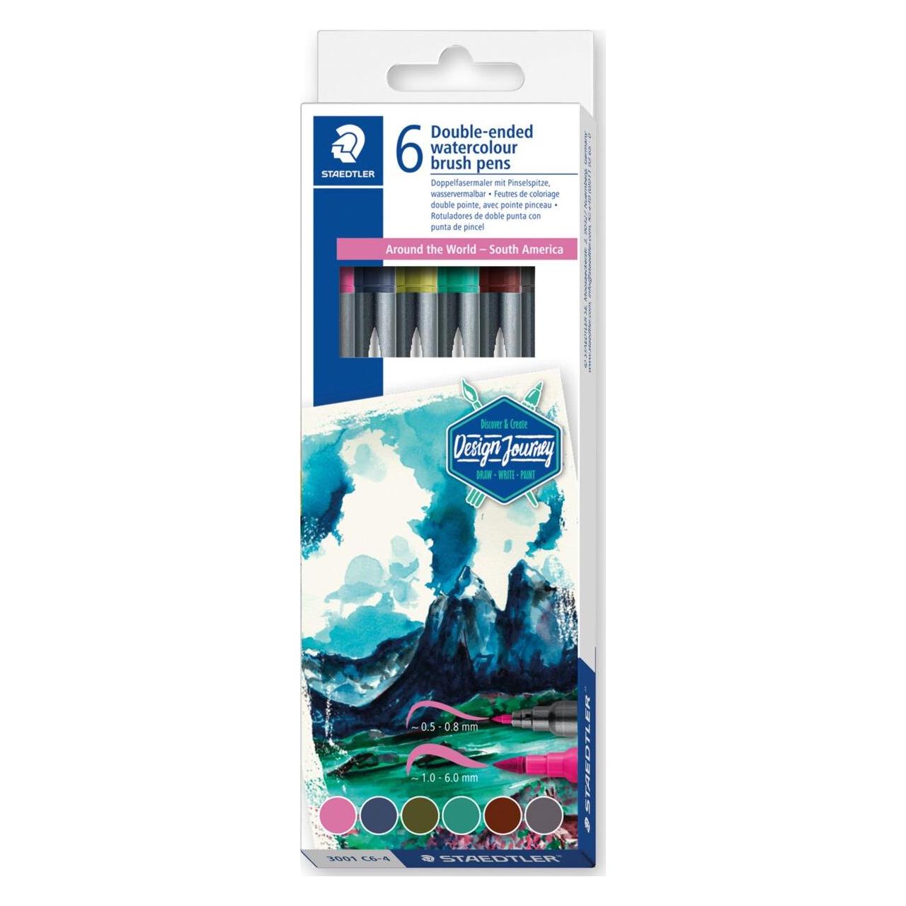 Staedtler Doppel-Fasermaler Südamerika, 6er Kartonetui 2 Spitzen, Strichstärke: 1,0 (6x) (3001 C6-4)