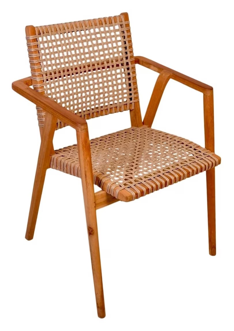 Livingfurn Tuinstoel Anya Teakhout en Rattan - Bruin - Stapelbaar