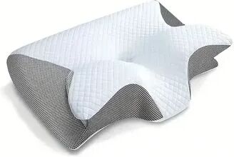 Uplifted Trends Contoured Memory Foam Pillow For Neck Pain Relief Butterfly Shaped Comfortable Sleep Pillow For Stomach & Neck Support gray
