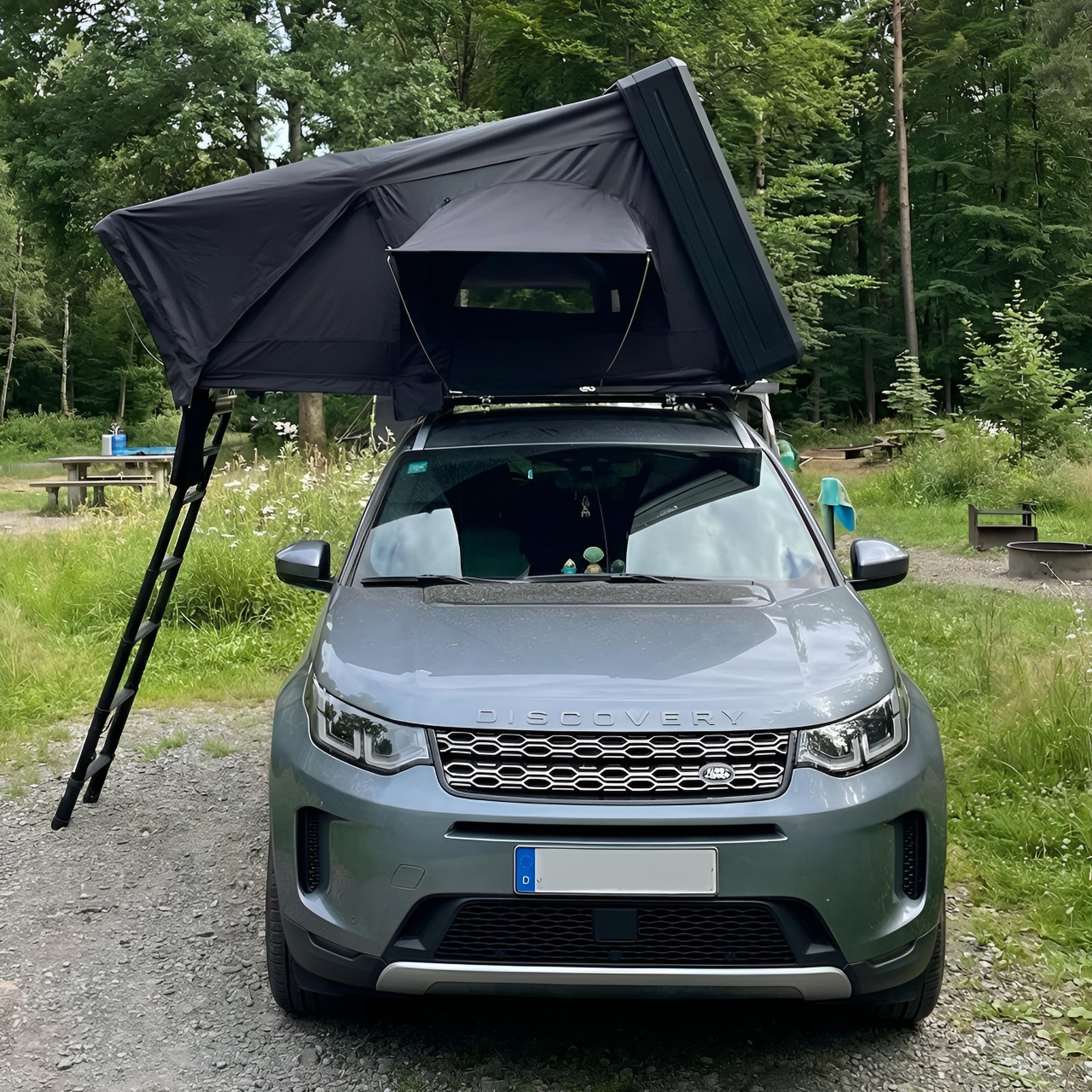 Dachzelt Autodachzelt Aluminium Case 160x210x110cm, bis zu 5 Personen Schwarz LED und vielen Extras