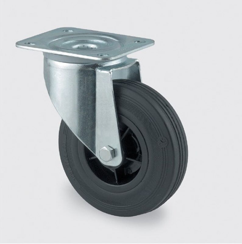 Transportrolle TENTE, drehbar, 200 mm, schwarzer Gummi