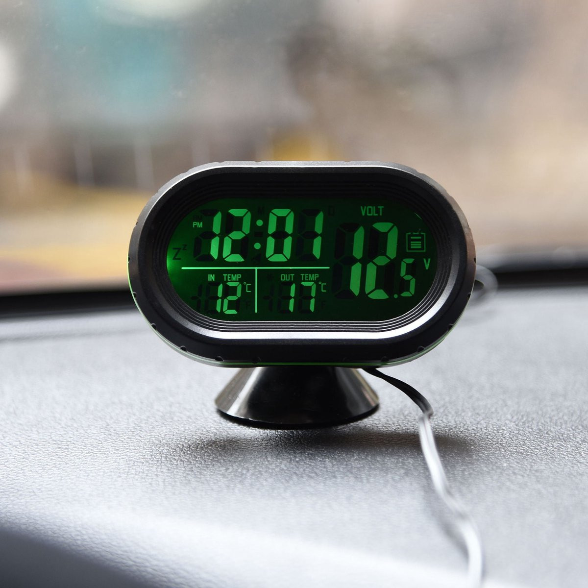 Digitale Auto Klok met Voltmeter en Binnen/Buiten Thermometer en Tweekleurige Achtergrondverlichting