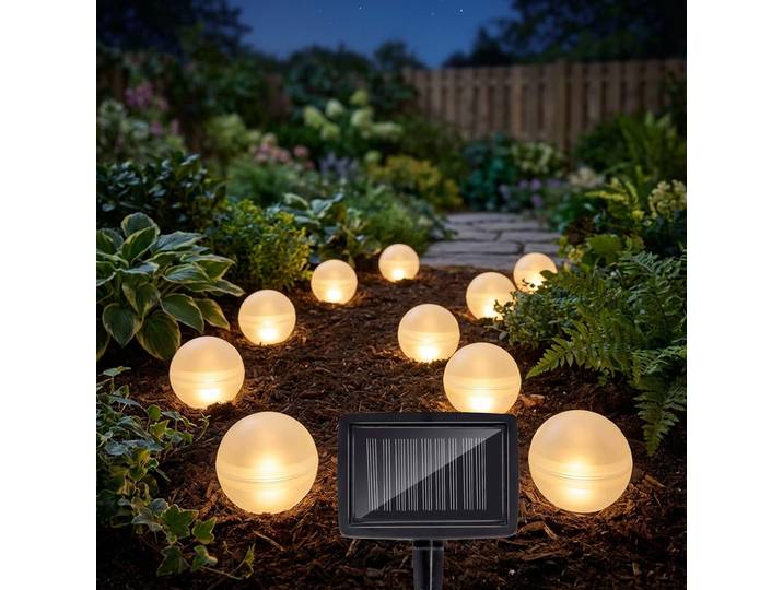 2er-Set 5 Solar Kugellampen mit Erdspiess, Warmweiss- und RGB-Beleuchtung