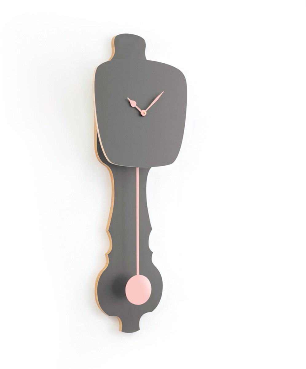 KLOQ Wandklok met Pendule - Analoog - Steen Grijs & Perzik Pastel - Small