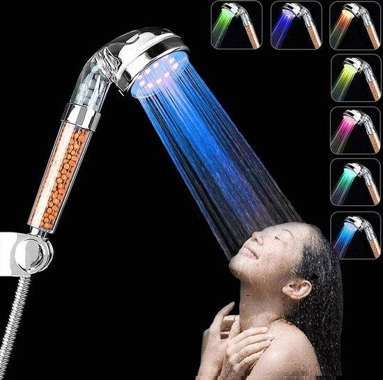 Unyqoos Handdouche met hoge druk en LED-verlichting (7 kleuren), hydro-elektrisch met negatieve ionenfilter, verchroomd