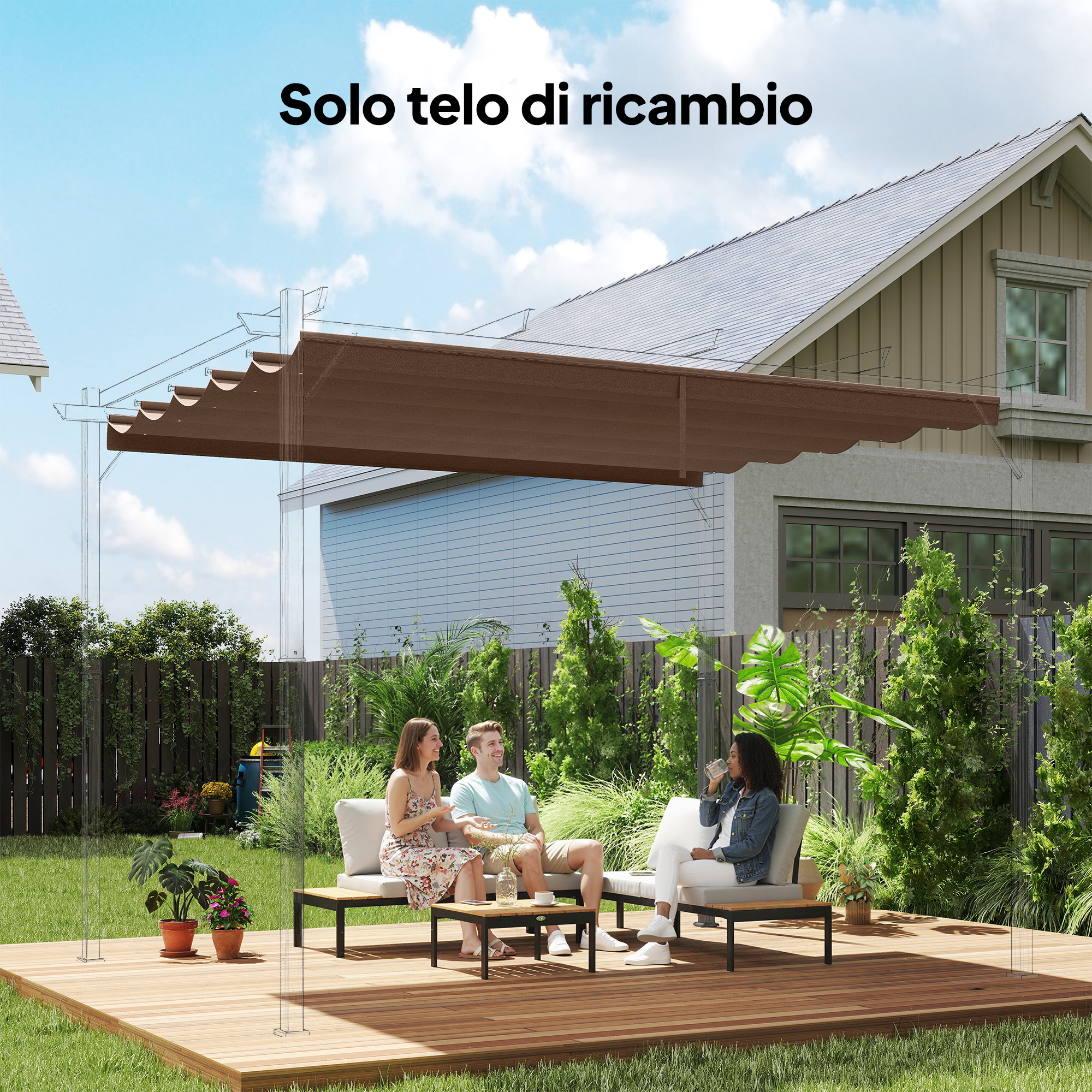 Outsunny Copertura per Gazebo Pergola 4x3 m in Poliestere Traspirante Caffè con 10 Fori di Drenaggio