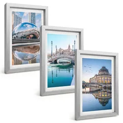 BILDER SET 3er Set - 20x30 cm Silberner Rahmen - Architektur von Städten am Wasser