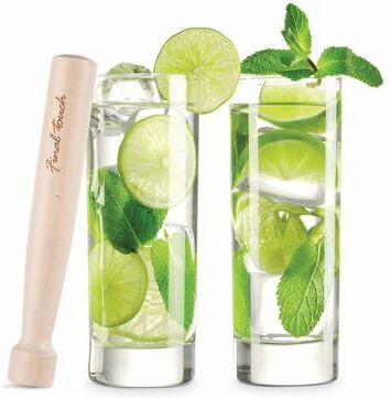 Final Touch Mojito Glass and Muddler Set Lead Free Glass Tom Collins 10oz Dishwasher Safe