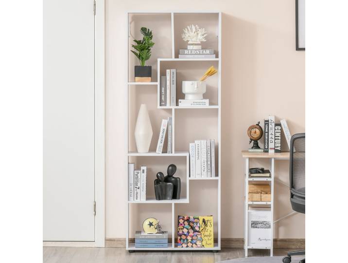 HOMCOM Étagère Zigzag Contemporaine 70x24x178 cm Blanc