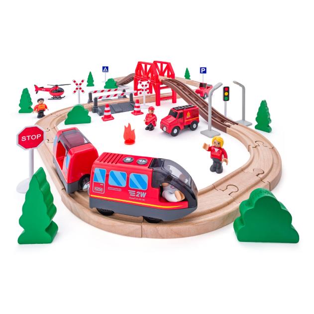 Woody Batteriebetriebene Lokomotive mit Waggon, 4-tlg. (92110)