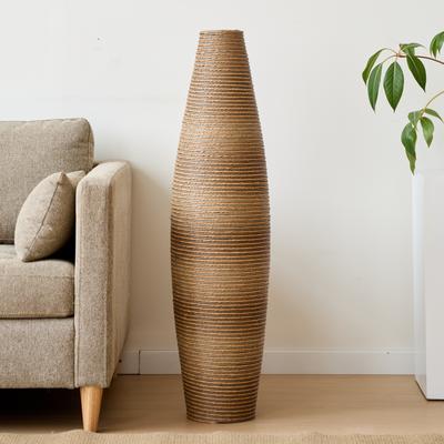 Kodotan sofa "39.4"" Tall Floor Vase, Handcrafted PVC, Natural Rattan-Like Textured Beige, Large Decorative Vase for Entryway, Living Room"
