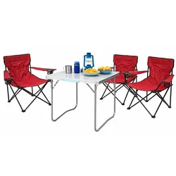 Mojawo 4-teiliges Campingmöbel Set rot XL Tisch 80x60x68cm + Campingstühle