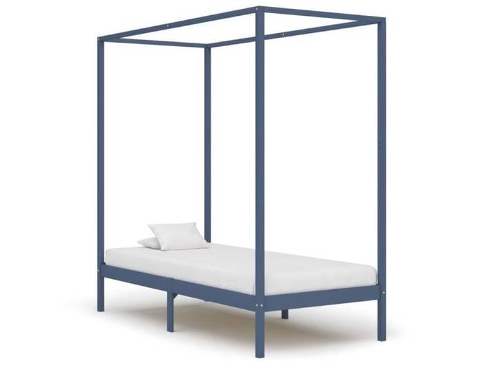 BMP - Best Cadre de lit à baldaquin Contemporian Structure de lit 1-2 personnes Gris Bois de pin massif 204x104x200 cm ®8703