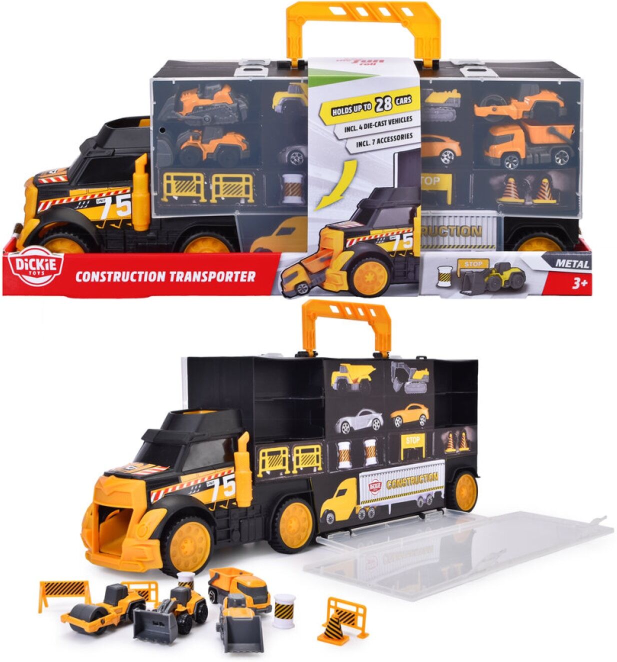 Spielzeug-Transporter DICKIE TOYS "Construction Transporter", gelb (gelb, schwarz), Spielzeugfahrzeuge, Kinder, Kunststoff, Spielzeug-Transporter