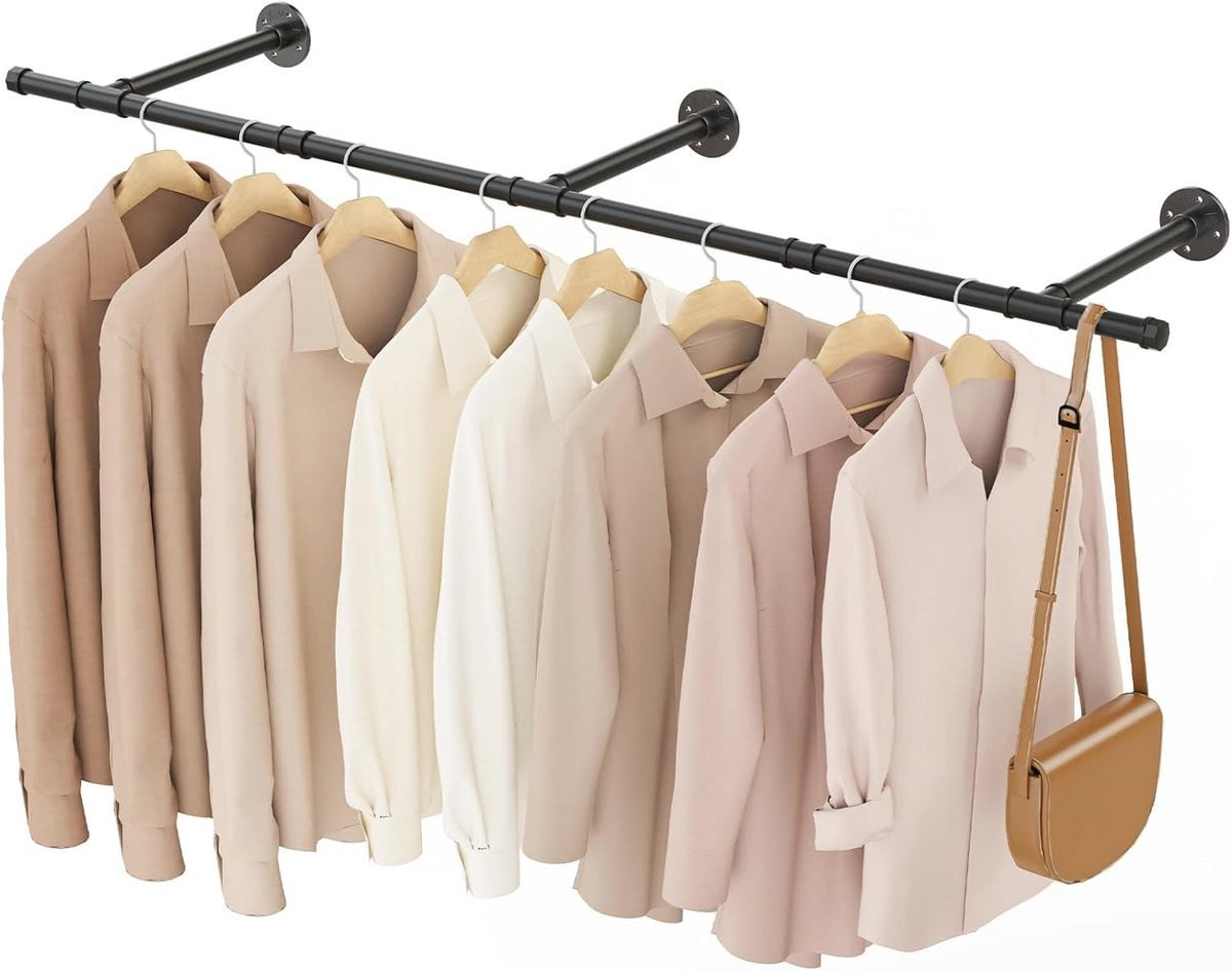 Wandgemonteerde Kledingstang 150 cm - Industriële Kledingrek voor Huishoudelijk Gebruik