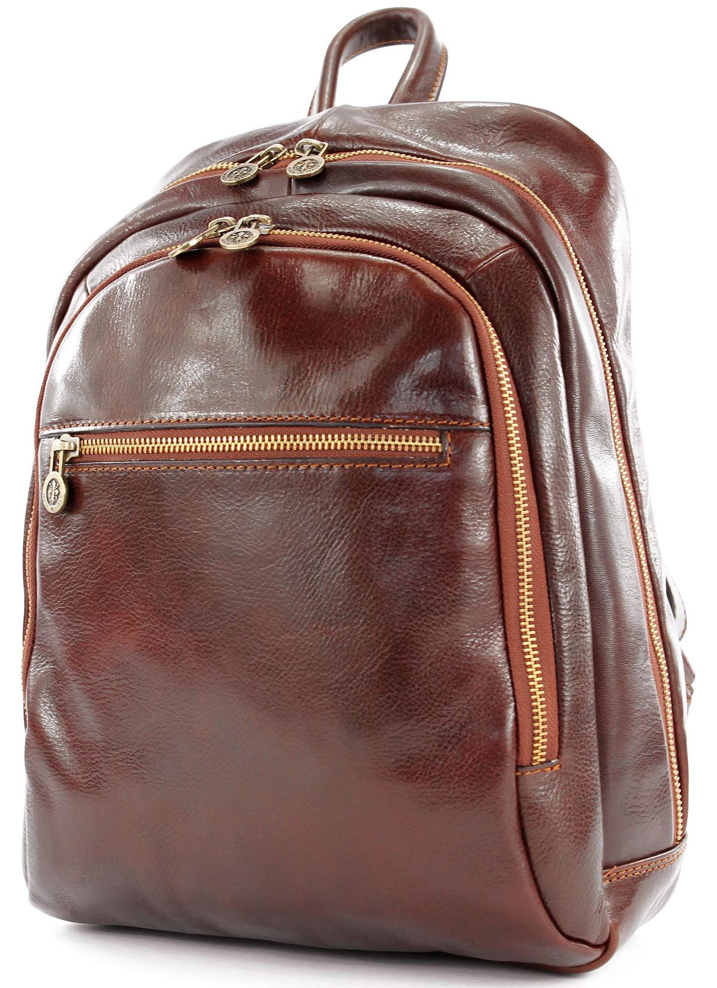 modamoda de - T204 - ital. Uni Rucksack aus Leder, Farbe:Kastanienbraun