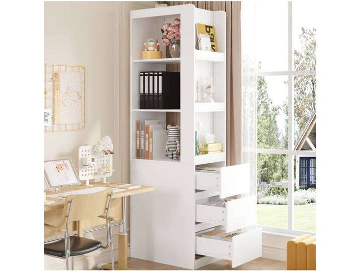Bibliothèque Étroite Blanche Colonne De Rangement FloraGrace Pour Bureau Ou Salle De Bain Double Face 60x40x200cm