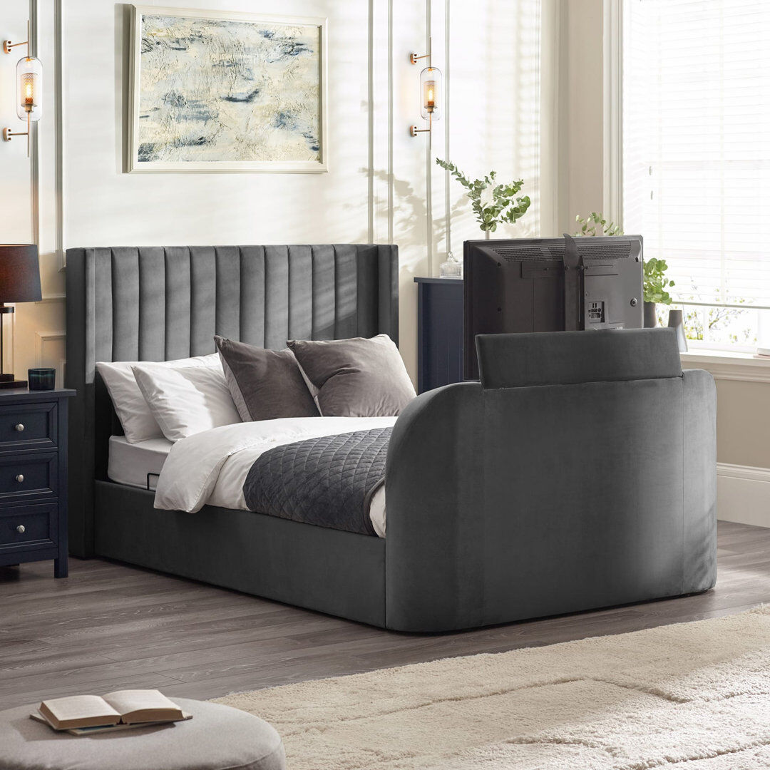 Ebern Designs Rodrik SIDE LIFT OTTOMAN TV BED Dark Grey Super King (6')