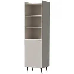 BÜCHERREGAL Amfali mit 1 Tür und offener Regale, geriffelte Fronten, Push-to-open, 52 cm, Kaschmir