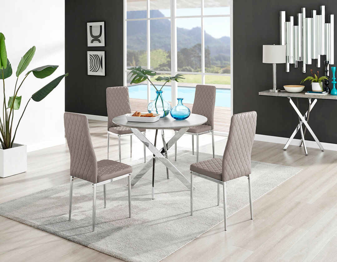Canora Grey Eubanks 4 -Person Dining Set Cappuccino/Grey Concrete 4