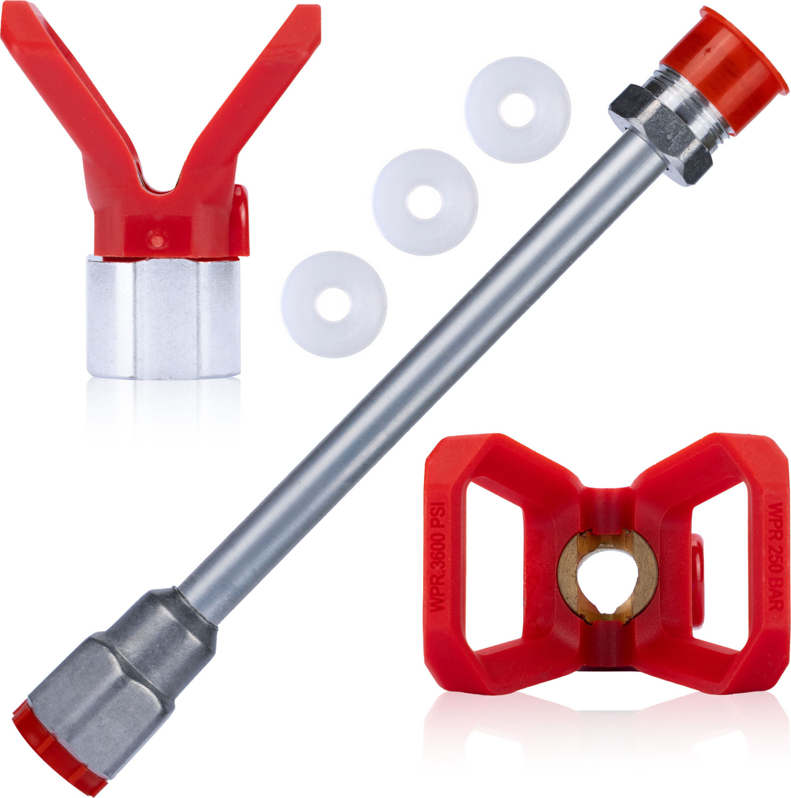 Rosfix set voor spuitpistool met 30 cm lans, 3 afdichtingen en roestvrijstalen spuitmondbeschermer