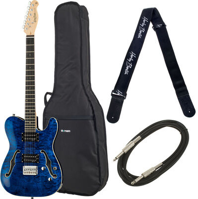 Harley Benton TE-90QM HH Trans Blue Bundle Trans Blue Hochglanz